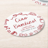 Italienische Handgezogene Pizza Ciao Bambino Babyd Runder Pappuntersetzer (Angewinkelt)