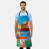 Italienische Häuser. Gouache Schürze (Getragen)