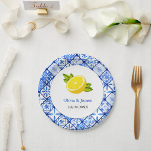 Italienische Hochzeit der blauen Tile Lemon Pappteller