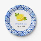 Italienische Hochzeit der blauen Tile Lemon Pappteller (Vorderseite)