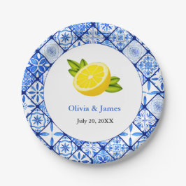 Italienische Hochzeit der blauen Tile Lemon Pappteller