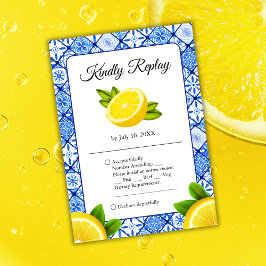 Italienische Hochzeit der blauen Tile Lemon RSVP Karte