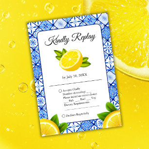 Italienische Hochzeit der blauen Tile Lemon RSVP Karte