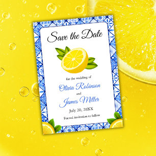 Italienische Hochzeit der blauen Tile Lemon Save The Date