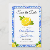 Italienische Hochzeit der blauen Tile Lemon Save The Date (Vorderseite)