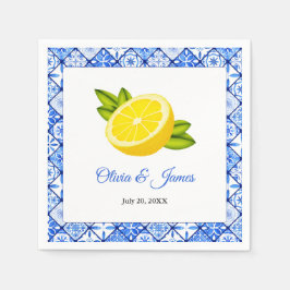 Italienische Hochzeit der blauen Tile Lemon Serviette
