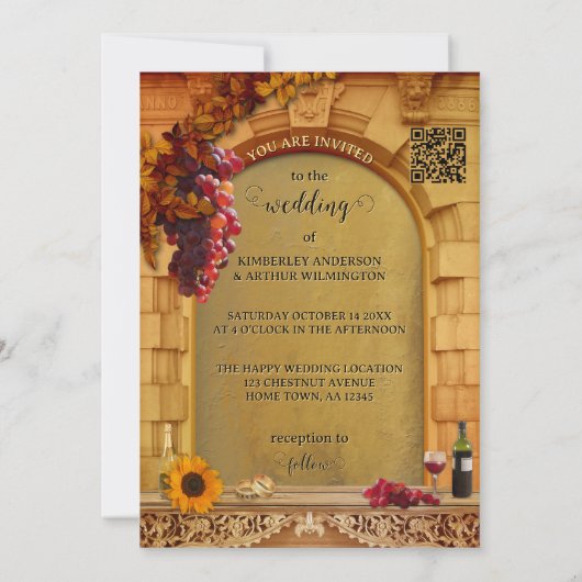 Italienische Hochzeit im Herbst Weinberg Einladung (Rückseite)