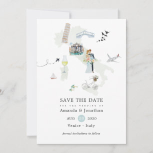 Italienische Hochzeit in Urlaubsort Wasserfarbe Save The Date