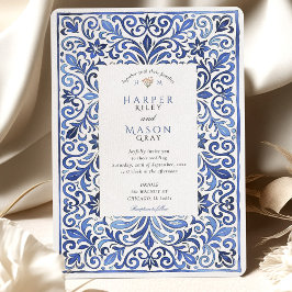 Italienische Hochzeit mit blauem Tile Einladung
