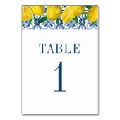 Italienische Hochzeit mit blauem Tile Watercolor Tischnummer (Vorderseite)