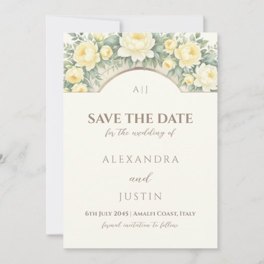 Italienische Hochzeit mit gelbem Blumenbogen: Das Einladung (Vorderseite)