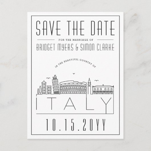 Italienische Hochzeit | Stilisierte Skyline Save t Postkarte (Vorderseite)