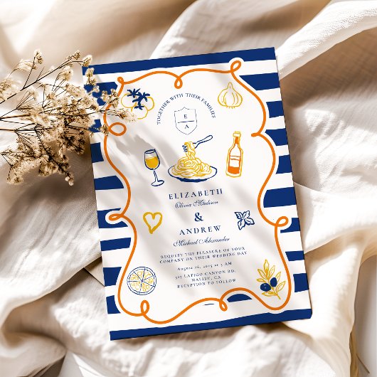 Italienische Hochzeitsdoodles Einladung