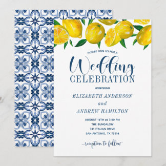 Italienische Hochzeitseinladung mit blauen Fliesen Einladung