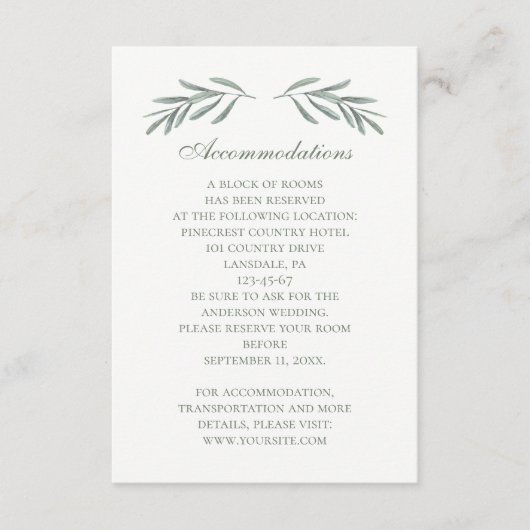 Italienische Hochzeitsunterkünfte. Einfache Detail Begleitkarte (Vorderseite)