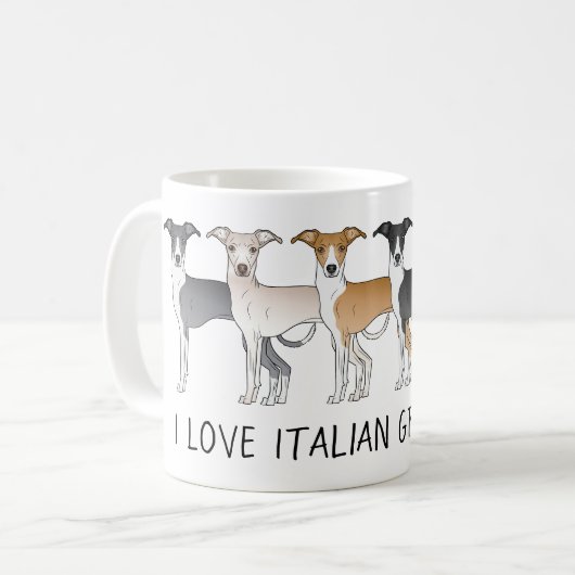 Italienische Hunde-Cartoon-Hunde mit individuellem Kaffeetasse (Vorderseite Links)