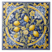 Italienische Keramik Lemon Tile Blue Majolica Fliese (Vorderseite)