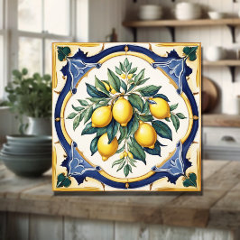 Italienische Keramik Lemon Tile Blue Majolica Fliese
