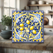 Italienische Keramik Lemon Tile Blue Majolica