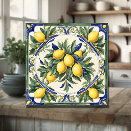 Italienische Keramik Lemon Tile Blue Majolica Fliese