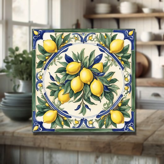 Italienische Keramik Lemon Tile Blue Majolica Fliese