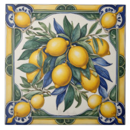 Italienische Keramik Lemon Tile Blue Majolica Fliese