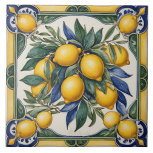 Italienische Keramik Lemon Tile Blue Majolica Fliese