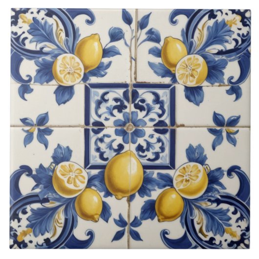 Italienische Keramik Lemons Tile White Fliese (Vorderseite)