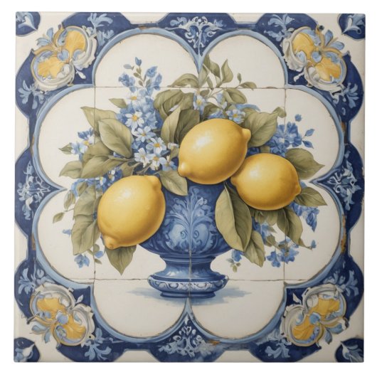 Italienische Keramik Lemons Tile White Fliese (Vorderseite)