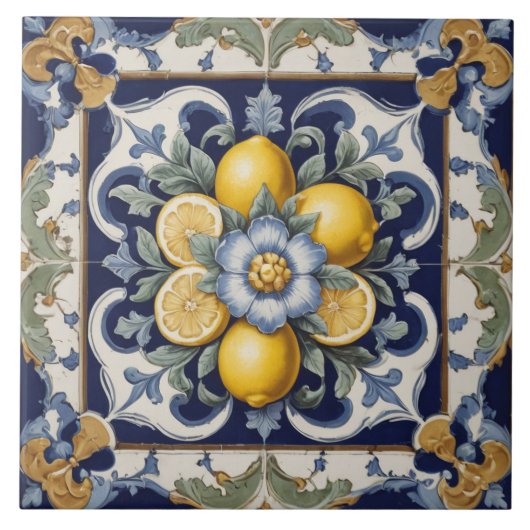 Italienische Keramik Lemons Tile White Fliese (Vorderseite)