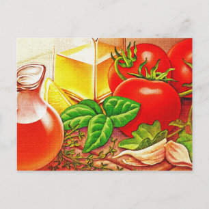 Italienische Kochzutaten Tomaten/Paradeiser und Ba Postkarte