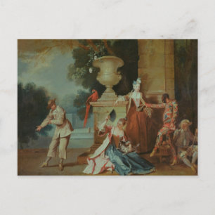 Italienische Komiker in einem Park, um 1725 Postkarte