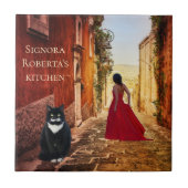 Italienische Kunst Romantische Dame in Roter Tile Fliese (Vorderseite)