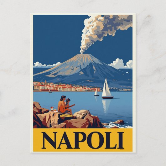 Italienische Küste Neapel Vesuv Kunstwerk Postkarte (Vorderseite)