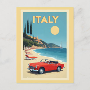 Italienische Küste Strand Auto im Vintage-Stil  Postkarte