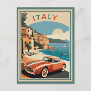 Italienische Küste Strand Auto im Vintage-Stil Postkarte