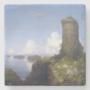 Italienische Küstenlandschaft mit Ruinenturm Steinuntersetzer