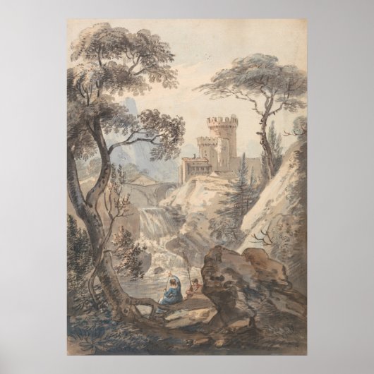 Italienische Landschaft mit Burg - Paul Sandby Poster (Vorne)