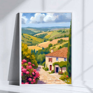 Italienische Landschaft Weinberg Aquarell Reise Poster