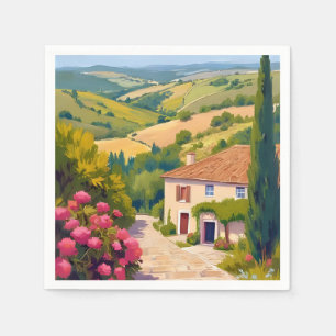 Italienische Landschaft   Weinberg Aquarell Reise Serviette