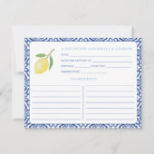 Italienische Lemon Brautparty Rezept Karte (Vorderseite)