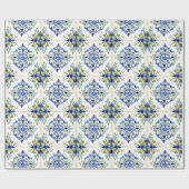 Italienische Lemon Floral Tile Blau und Weiß Decou Geschenkpapier (Flach)