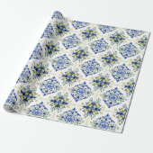 Italienische Lemon Floral Tile Blau und Weiß Decou Geschenkpapier (Ungerollt)