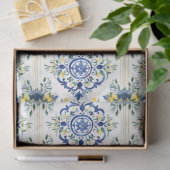 Italienische Lemon Floral Tile Blau und Weiß Decou Seidenpapier (Geschenk)