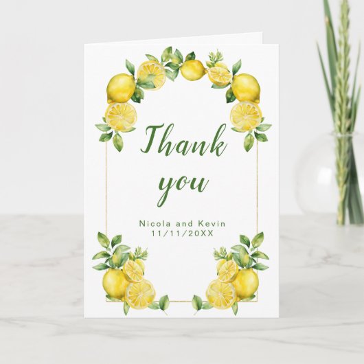 Italienische Lemon Greenerity Frame Wedding Dankeskarte (Vorderseite)