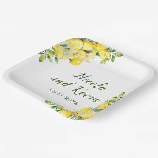 Italienische Lemon Greenerity Frame Wedding Pappteller (Gewinkelt)