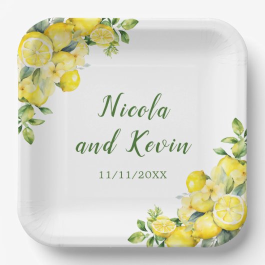 Italienische Lemon Greenerity Frame Wedding Pappteller (Vorderseite)