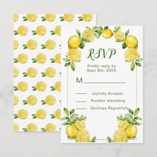Italienische Lemon Greenerity Frame Wedding RSVP C Karte (Vorne/Hinten)