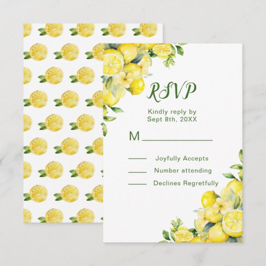 Italienische Lemon Greenerity Frame Wedding RSVP Karte (Vorne/Hinten)
