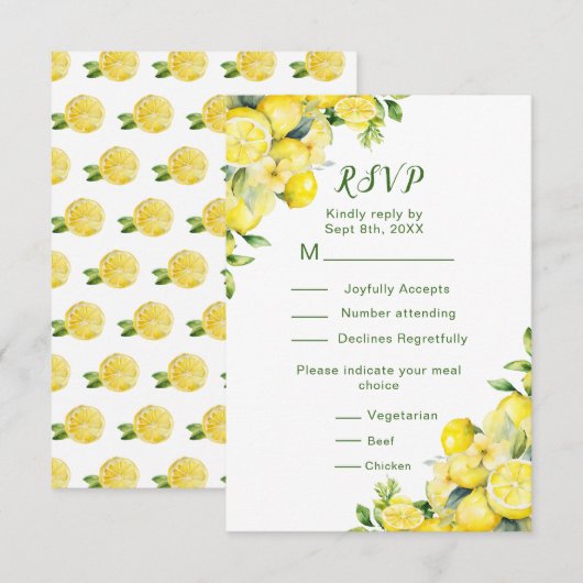Italienische Lemon Greenerity Frame Wedding RSVP Karte (Vorne/Hinten)
